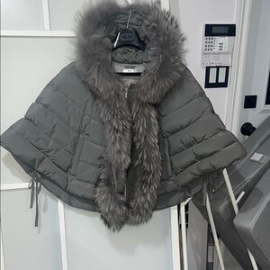 Bomboogie Resl Fur-Trimmed Cape w/ Hood and Removable Fur. Made in Italy:
